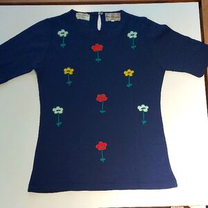 Miss Renfrew | Vintage Blue Top with Floral Embroidery - Medium